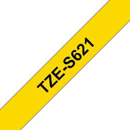 Black on Yellow Strong Adhesive Labelling Tape, 9mm x 8M, TZES621