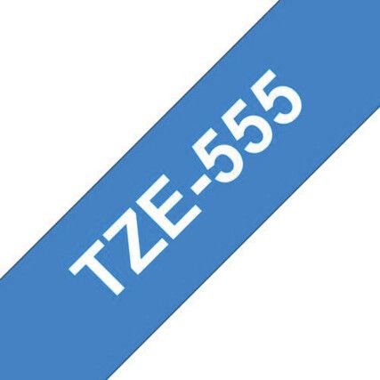 White on Blue Labelling Tape, 24mm x 8M, TZe-555