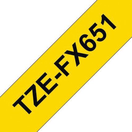 Black on Yellow Flexible ID Labelling Tape, 24mm x 8M, TZEFX651