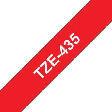 White on Red Labelling Tape, 12mm x 8M, TZe-435