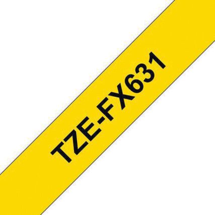 Black on Yellow Flexible ID Labelling Tape, 12mm x 8M, TZEFX631