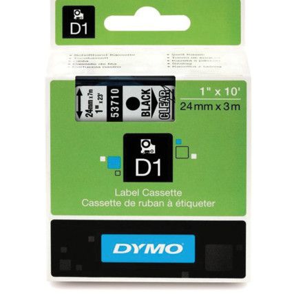 DYMO D1 TAPE 24mm BLACK ON CLEAR 53710