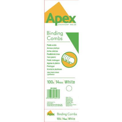 6202001 APEX PLASTIC COMB 14mmWHT (PK-100)