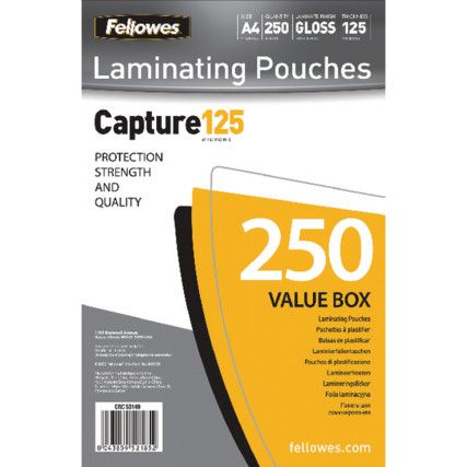 5314901 CAPTURE LAMINATING POUCHES A4 GLOSS VP (PK-250)