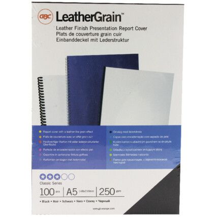 4400017 BINDING COVERS A5 L/GRAINBLK (PK-100)