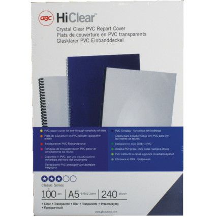 4400025 HICLR BINDING COVERS 240MIC A5 PVC CLR (PK-100)