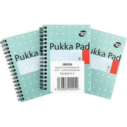 PUKKA A6 JOTTA METALLIC PAD 200-PG - RULED (PK-3) 