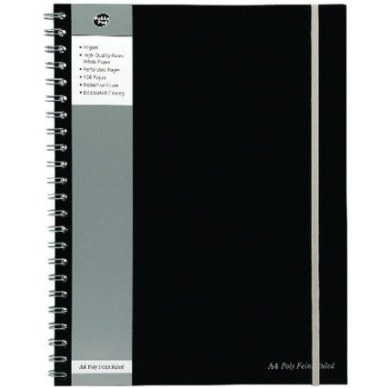 SBJPOLYA4 JOTTA NOTEBOOK A4 W/B FEINT RULED MARGIN BLK