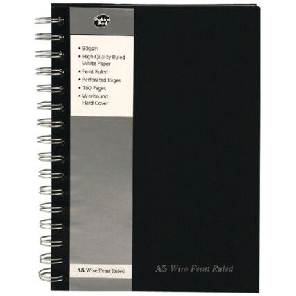 SBWRULA5 NOTEBOOK A5 W/B H/BACK FEINT RULED MARGIN BLK (PK-5)