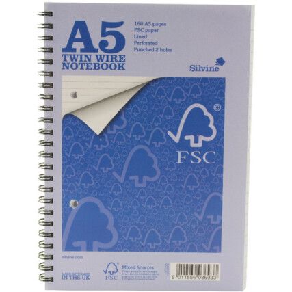 FSCTWA5 TWIN WIRE NOTEBOOK A5 FEINT RULED (PK-5)