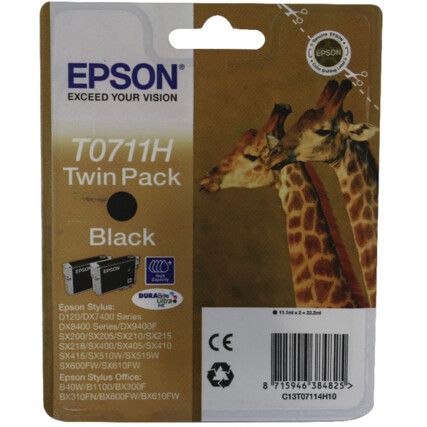 C13T07114H10 STYLUS DX7400-9400F INKJET CARTRIDGE HY BLK (PK-2)