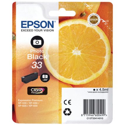 C13T33414010 33 INKJET CARTRIDGE PHOTO BLK