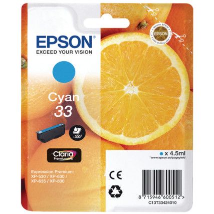 C13T33424010 INKJET CARTRIDGE CYN33 4.5ML