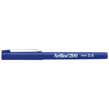 200, Fineliner Pen, Blue, Non-Retractable, Fine, 0.4mm Line Width, Non-Refillable, 12 Pack