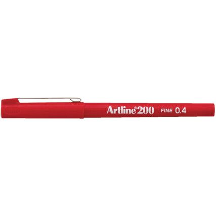 200, Fineliner Pen, Red, Non-Retractable, Fine, 0.4mm Line Width, Non-Refillable, 12 Pack