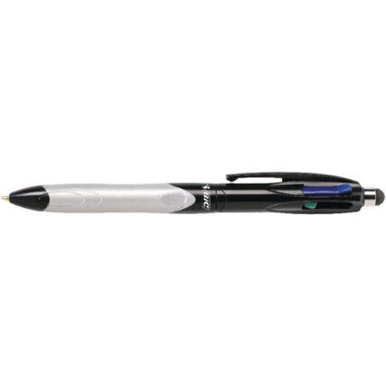 4-Colour Stylus, Ballpoint Pen, Assorted, Retractable, Medium, 0.4mm Line Width, Non-Refillable, 1 Pack