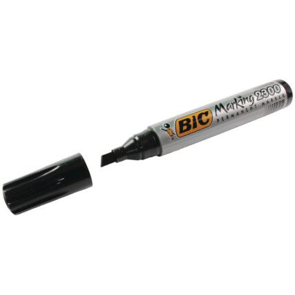 2300, Permanent Marker Pen, Black, Broad, Chisel, Non-Retractable, 12 Pack