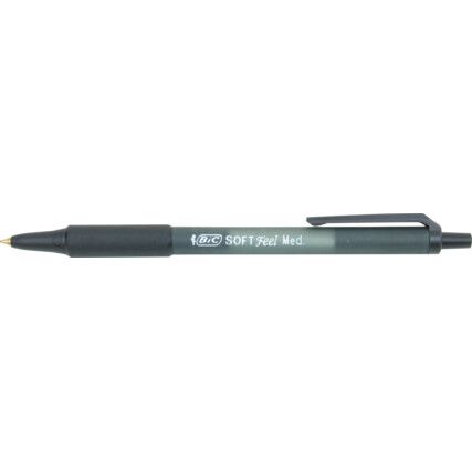 Soft Feel, Ballpoint Pen, Black, Retractable, Medium, 1mm Line Width, Non-Refillable, 12 Pack