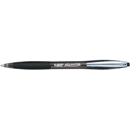 Atlantis, Ballpoint Pen, Black, Retractable, Medium, 0.4mm Line Width, Non-Refillable, 12 Pack