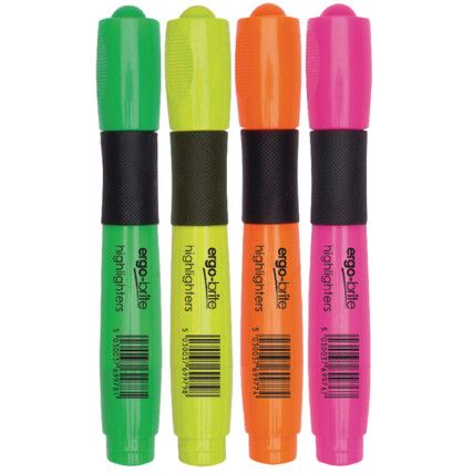 Ergo-Brite , Highlighter , Assorted , 2.0 - 5.0mm , Chisel , 4 Pack