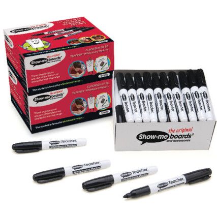 Show Me, Whiteboard Marker, Black, Broad, Bullet, Non-Retractable, 50 Pack