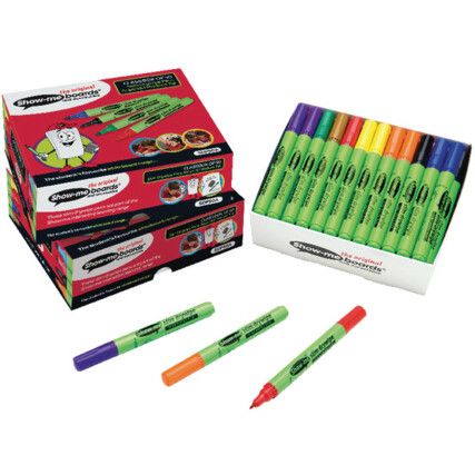 Show-Me, Whiteboard Marker, Assorted, Medium, Bullet, Non-Retractable, 50 Pack