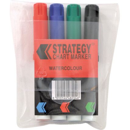 Flipchart Marker Pen, Assorted, Broad, Bullet, Non-Retractable, 4 Pack