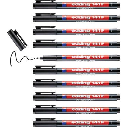 141, OHP Marker Pen, Black, Fine, Bullet, Non-Retractable, 10 Pack