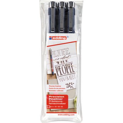 e-1800, Fineliner Pen, Black, Non-Retractable, 0.1-0.5mm,  3 Pack