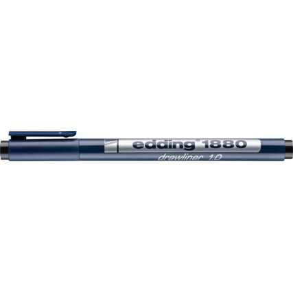 e-1880 Series, Fineliner Pen, Black, Fine Tip Size, 1mm Line Width, Pack of 10