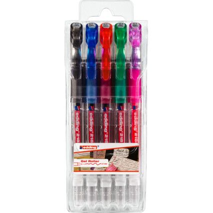 e-2185, Gel Pen, Blue/Black/Green/Red/Pink, Non-Retractable, 0.7mm,  Pack