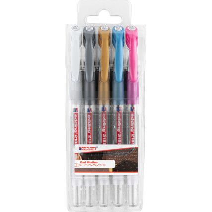 e-2185 Series, Gel Pen, White/Gold/Silver/Pink/Blue, Medium Tip Size, Pack of 5