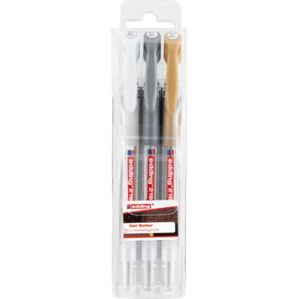 e-2185 Series, Gel Pen, White/Gold/Silver, Medium Tip Size, Pack of 3