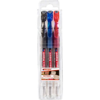 e-2185 Series, Gel Pen, Black/Blue/Red, Medium Tip Size, Pack of 3