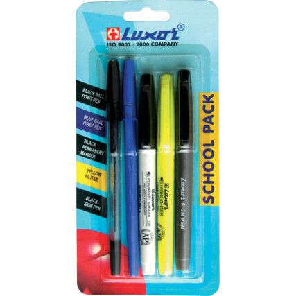 School Pack Series, Pen Set, Assorted Colours, Assorted Tip Sizes, Assorted Line Widths, Pack of 5