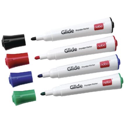 Glide, Whiteboard Marker, Assorted, Broad, Bullet, Non-Retractable, 4 Pack