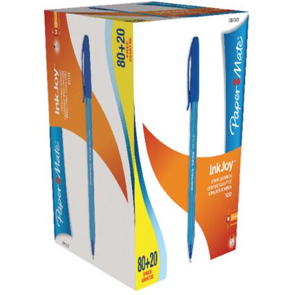 Inkjoy Series, Ballpoint Pen, Blue, Medium Tip Size, 0.4mm Line Width, Pack of 100