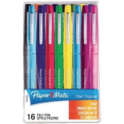 Flair Series, Fibre Tip Pen, Assorted Colours, Medium Tip Size, 0.8mm Line Width, Pack of 16