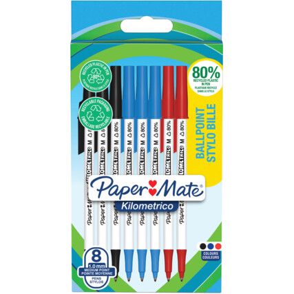 Ballpoint Pen, Assorted, Non-Retractable, 1.0mm,  8 Pack