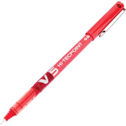 V5 Hi-Tecpoint, Rollerball Pen, Red, Non-Retractable, Fine, 0.5mm Line Width, Non-Refillable, 1 Pack