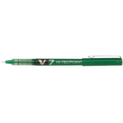 V7 Hi-Tecpoint, Rollerball Pen, Green, Non-Retractable, Fine, 0.4mm Line Width, Non-Refillable, 12 Pack