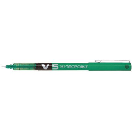 V5 Hi-Tecpoint, Rollerball Pen, Green, Non-Retractable, Fine, 0.3mm Line Width, Non-Refillable, 12 Pack