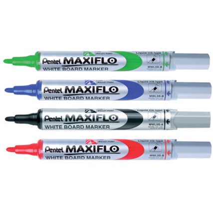 Maxiflo, Whiteboard Marker, Assorted, Broad, Bullet, Non-Retractable, 4 Pack