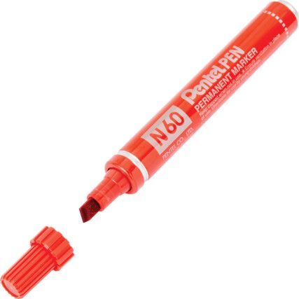 N60, Permanent Marker Pen, Red, Broad, Chisel, Non-Retractable, 12 Pack