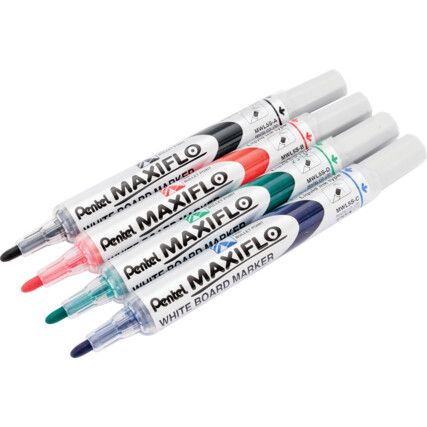 Maxiflo, Whiteboard Marker, Assorted, Fine, Bullet, Non-Retractable, 4 Pack