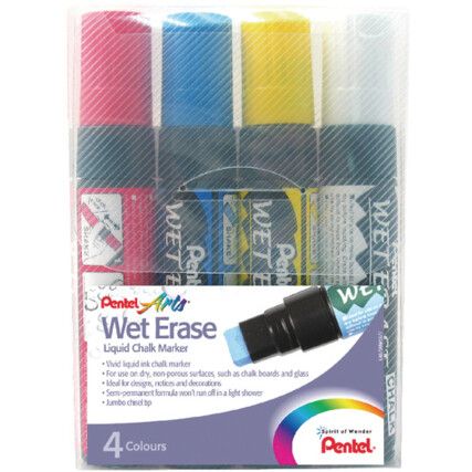 Chalk Marker Pen, Assorted, Broad, Bullet, Non-Retractable, 4 Pack