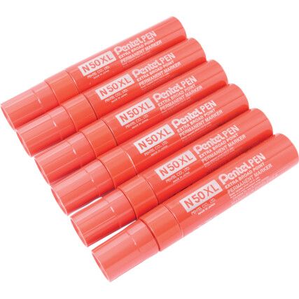 N50XL, Permanent Marker Pen, Red, Extra Broad, Chisel, Non-Retractable, 6 Pack