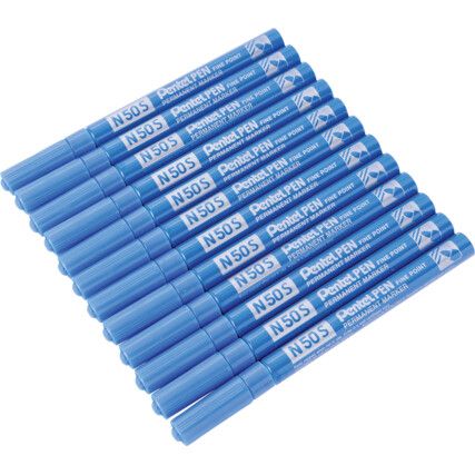 N50S, Permanent Marker Pen, Blue, Fine, Bullet, Non-Retractable, 12 Pack