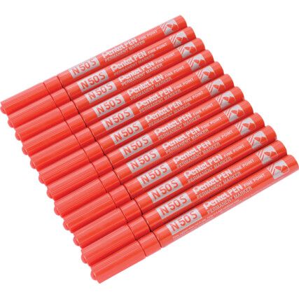 N50S, Permanent Marker Pen, Red, Fine, Bullet, Non-Retractable, 12 Pack