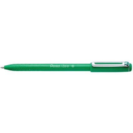 iZee BX460, Ballpoint Pen, Green, Non-Retractable, Broad, 0.5mm Line Width, Cartridge, 12 Pack